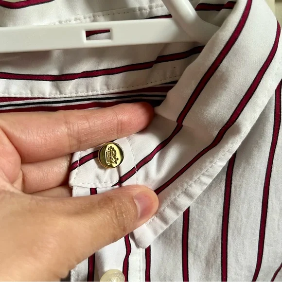 Ralph Lauren Women Small Burgundy and White Striped Shirt - Picture 4 of 12